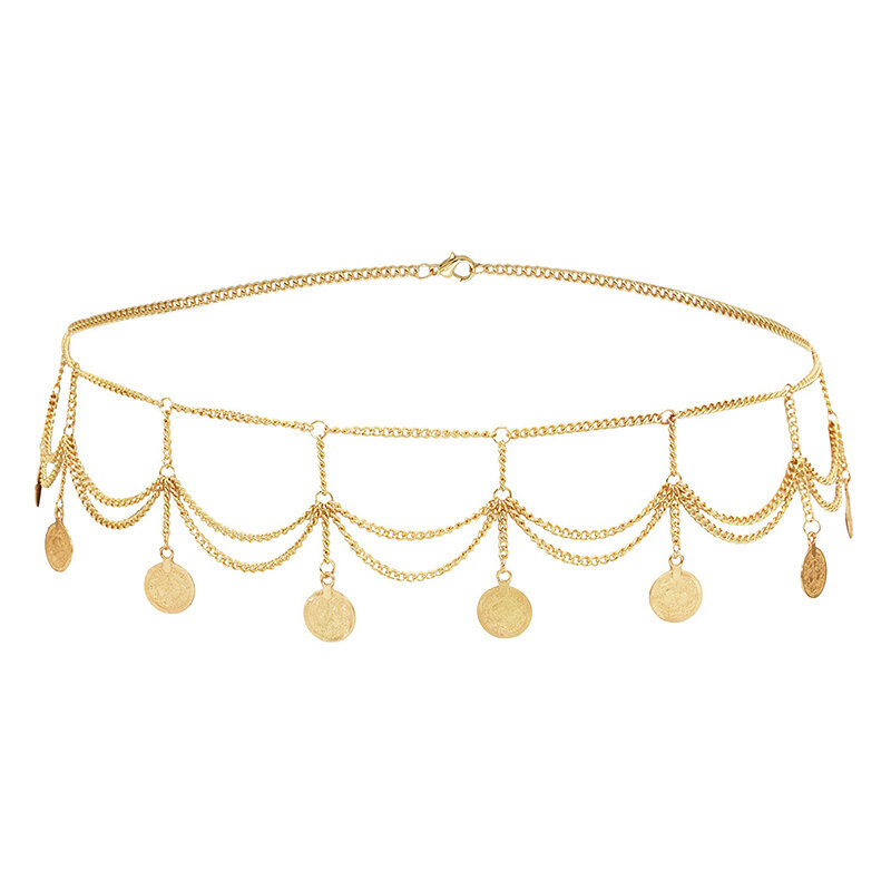 1Pc Vintage Gypsy Folk Dangle Waist Belt Chain Tassel Harness Belly Dance Chains Women Body Jewelry Carved Coin Pendant