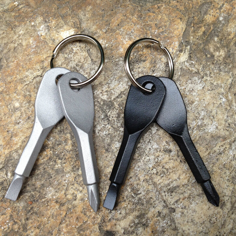 1PC 2 Keys Stainless Keychain Pocket Tool Screwdriver Set EDC Outdoor Multifunction Tools