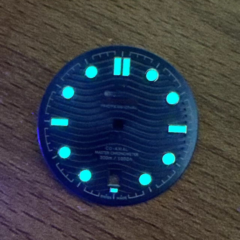 หน้าปัดนาฬิกา31มม. สำหรับ Seamaster 300หน้าปัดนาฬิกาเรืองแสงสีฟ้าเข้มอะไหล่สำหรับการปรับเปลี่ยนการเคลื่อนไหวของ2836/8215/2813