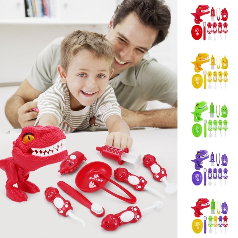 Dinosaur See a Dentist Play Set Gift for Kids Toddlers for Role Play with Tools Educational Dentist Toy Medical Kit
