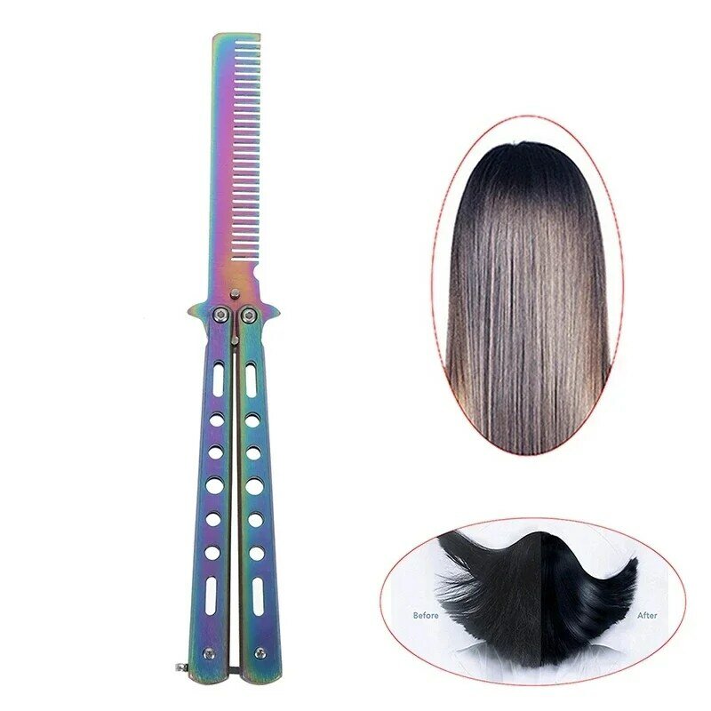 Opvouwbare Vlinder Mes Kam Rvs Praktijk Training Kam Baard Snor Borstels Hairdressing Styling Tool
