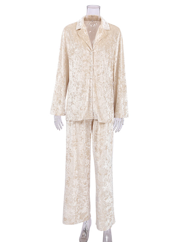 Hiloc aksamitna bielizna nocna z długim rękawem zestawy dla kobiet Lapel bielizna nocna piżamy damskie spodnie na drutach pojedyncze piersi odzież domowa