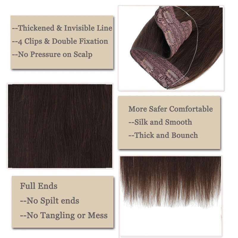 Halo-extensiones de cabello humano Real, extensión de cabello con Clip de alambre oculto, Color marrón degradado, línea de pescado Remy, 14-28 pulgadas