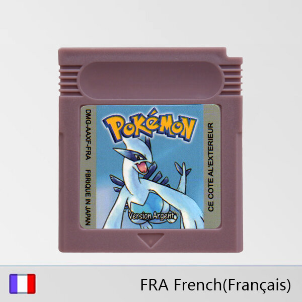 ตลับเกม GBC 16บิตเครื่องเล่นวิดีโอเกมการ์ดโปเกมอนชุดสีแดงสีเหลืองสีฟ้าคริสตัลสีทองเงินฝรั่งเศส