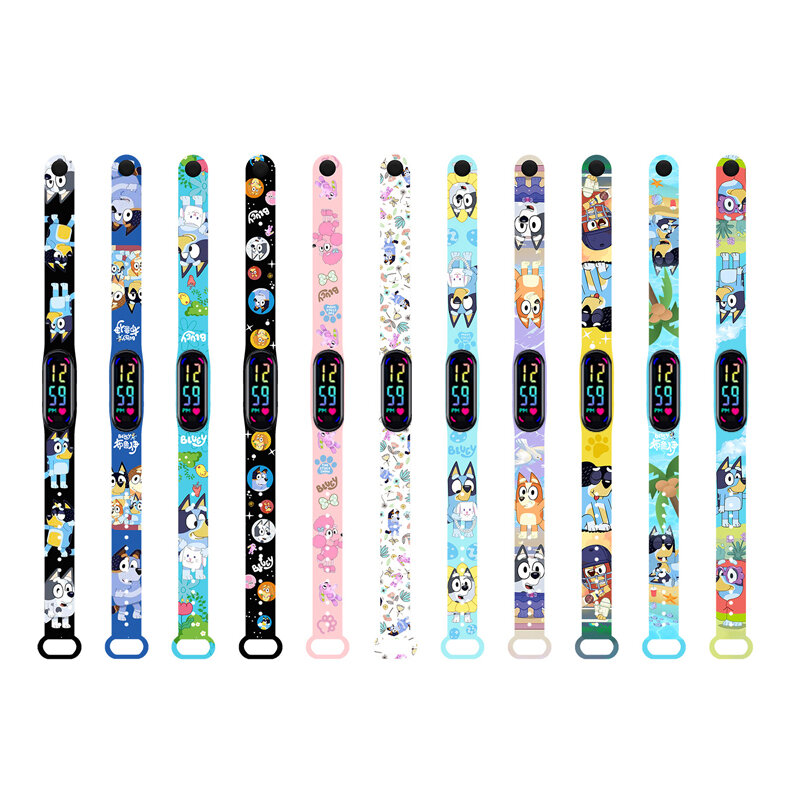 Bluey-Montre-bracelet tactile LED étanche pour enfants, montre-bracelet Rick Shoous, dessin animé Anime, sport, cadeaux pour enfants