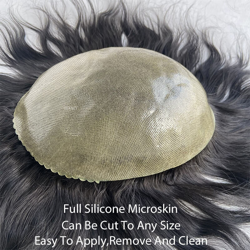 Tupet męski silikonowa mikroskóra męska proteza włosów naturalnych ludzkich proteza ludzkich włosów z podwójnymi węzłami