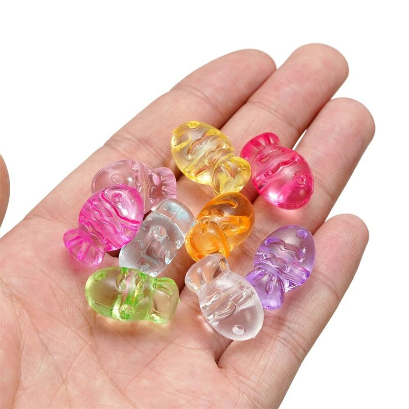 10pcs/lot Cute Fish Shape Acrylic Beads Colorful Transparent Loose Spacer Beads For DIY Necklace Earrings Jewelry Findings