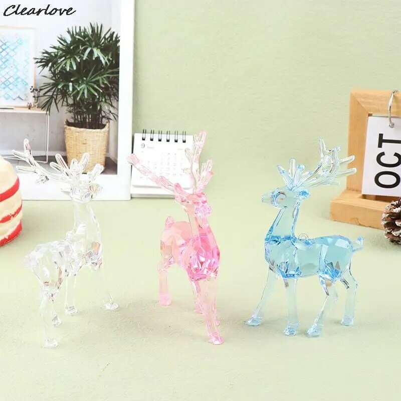 Acrylic Deer Figurines Desktop Ornament Room Decor Transparent Elk Reindeer Sculpture Christmas Home Office Decoration