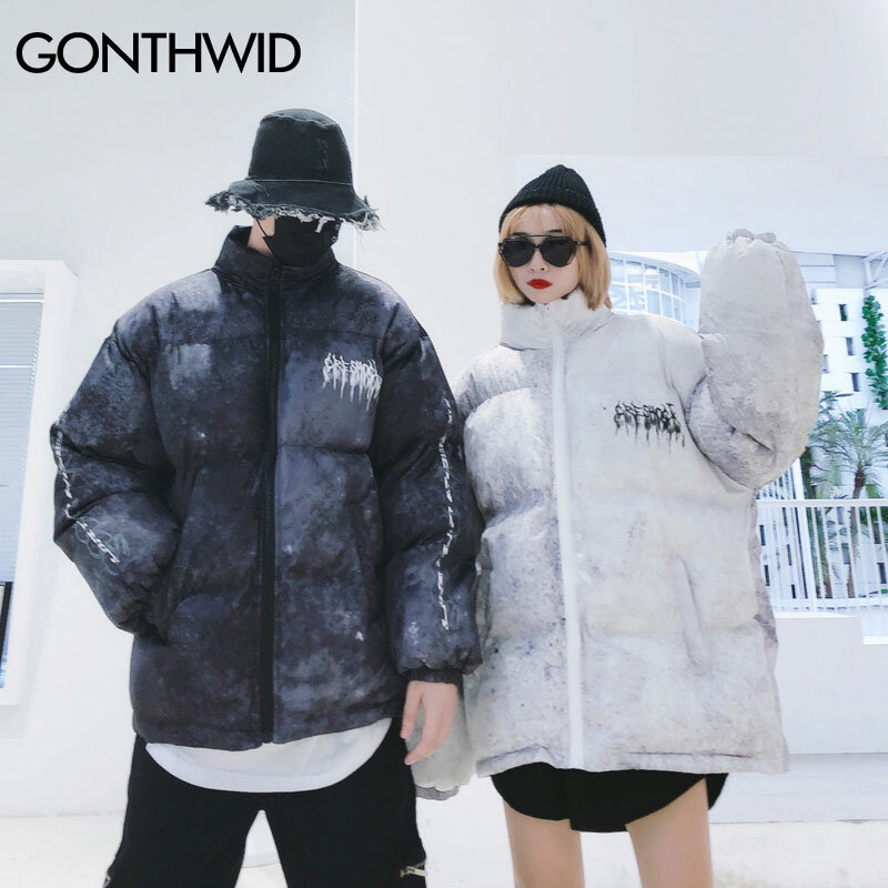Пуховая куртка GONTHWID, зимняя повседневная куртка в стиле хип-хоп, на хлопковой подкладке, с принтом тай-дай