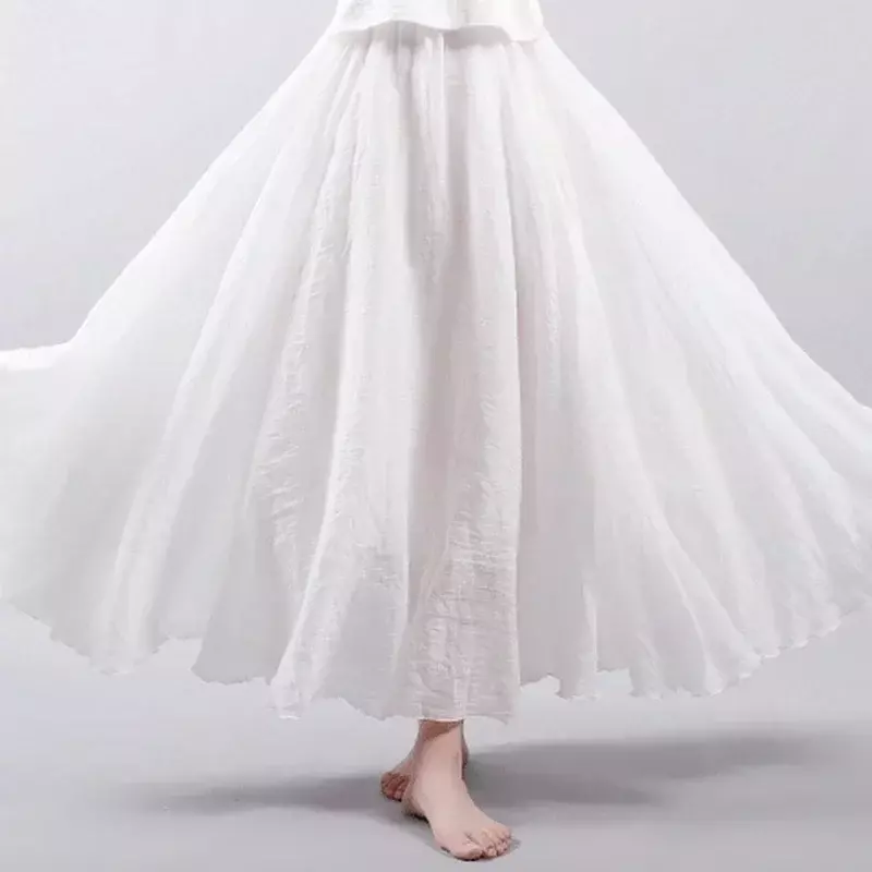 Винтажная однотонная модная льняная юбка макси плиссированная длинная Повседневная хлопковая пляжная юбка в стиле бохо трапециевидная женская одежда