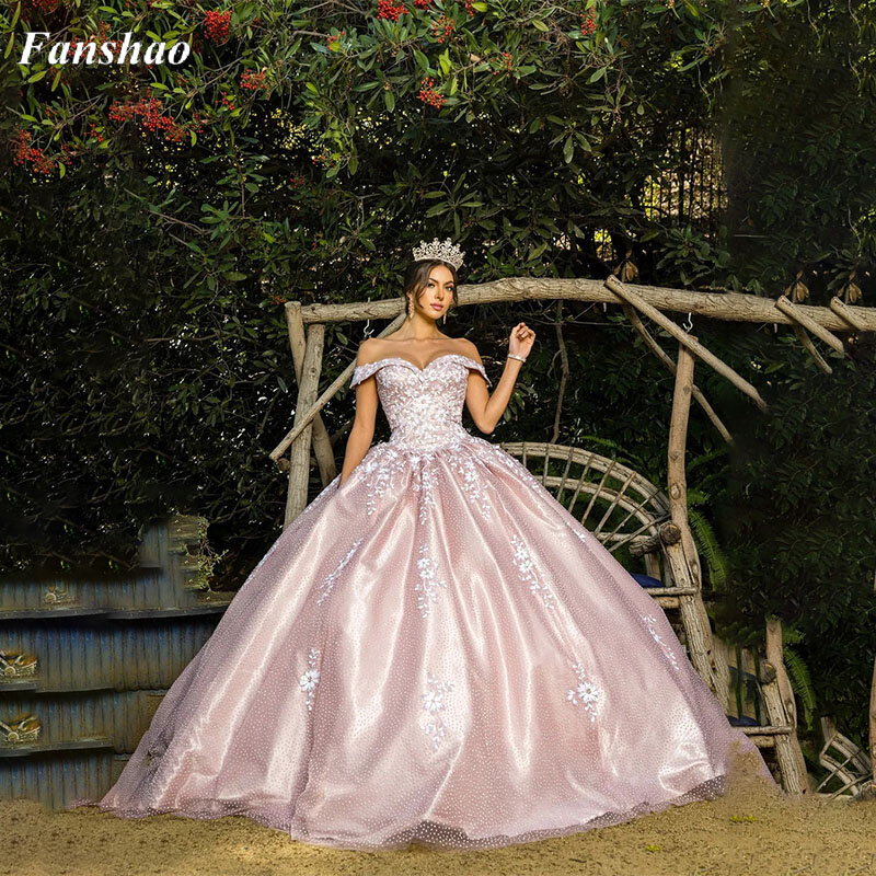 Faoshao pd019 gaun bahu terbuka Quinceanera korset tanpa lengan gaun pesta malam gaun Prom Vestido De Fiesta