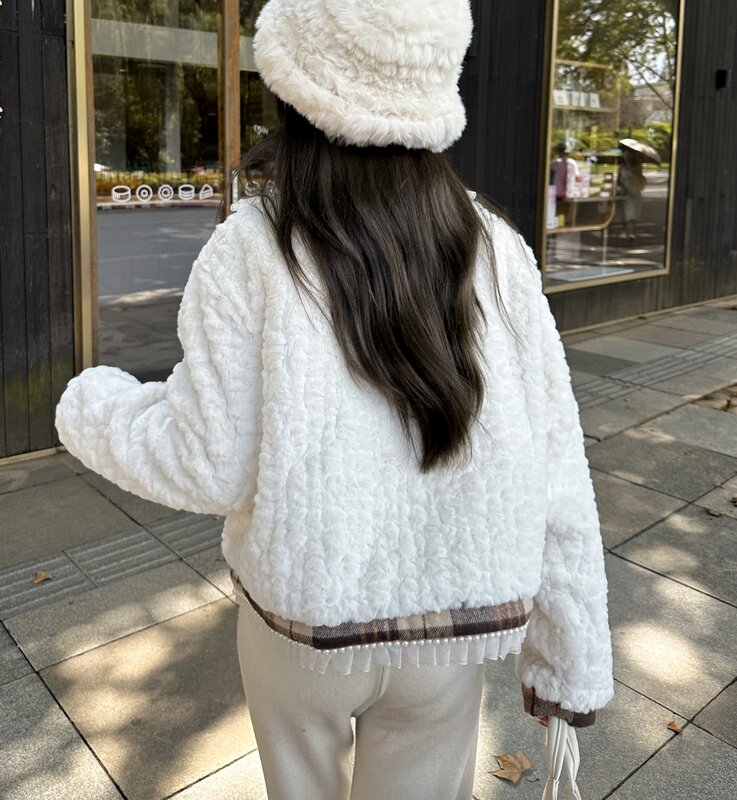 여성용 인조 양털 짧은 코트, 작은 핏과 두꺼운 기모, 가을 및 겨울 새로운 스타일