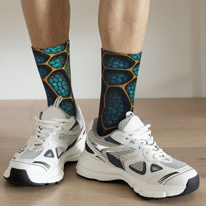 ถุงเท้าแบบยูนิเซ็กส์พิมพ์ลาย3D อบอุ่นถุงเท้าฮิปฮอปสีทองรูปสิงโตและดามัสก์เครื่องประดับที่น่าสนใจสี่ฤดูกาล