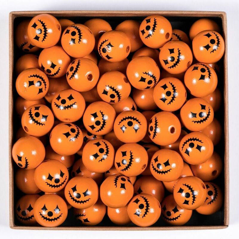 10pcs Pumpkin Head Halloween Ronud Beads Tassel Accessories Ronud Beads Colorful Wood Beads Grimace 16/20/25mm Kids Toys
