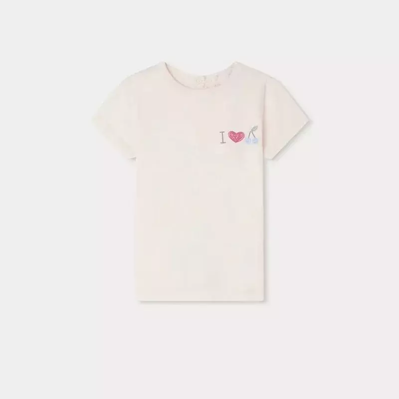 Детская Хлопковая футболка с вышивкой, трикотажная футболка с рисунком вишни, осень 2024