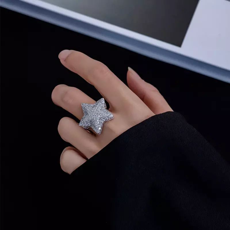 2024 nowy europejski i amerykański Hip Hop pierścionek z gwiazdą S925 czyste srebro Unisex mały i wszechstronny, modny i minimalistyczny