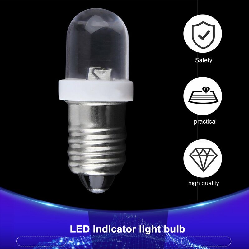 Lâmpada indicadora LED Screw Base, peso leve, baixo consumo de energia, branco frio, 24V DC lâmpada de tensão operacional, soquete E10, 30mA