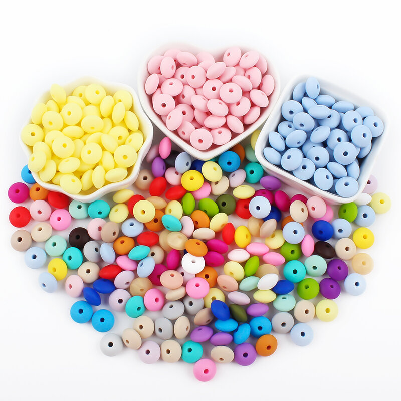 50Pcs 12mm Baby Silicone Beads Baby Lentil Beads Dentición Juguetes Chupete Cadena DIY Collar Joyería Perla Ábaco Beads