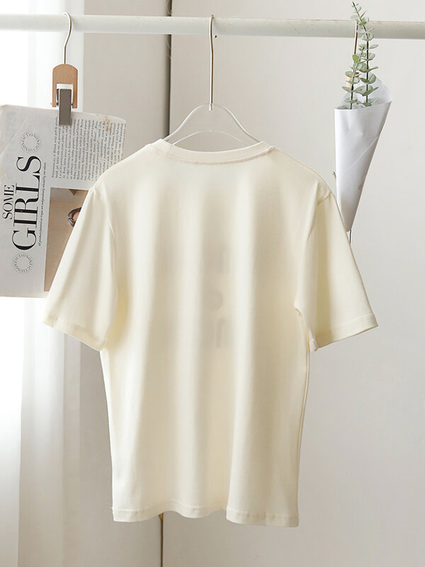 AMORE-Camisetas femininas com letra estampada, manga curta, algodão com decote em O, tops vintage casuais, roupas femininas, verão, 2022