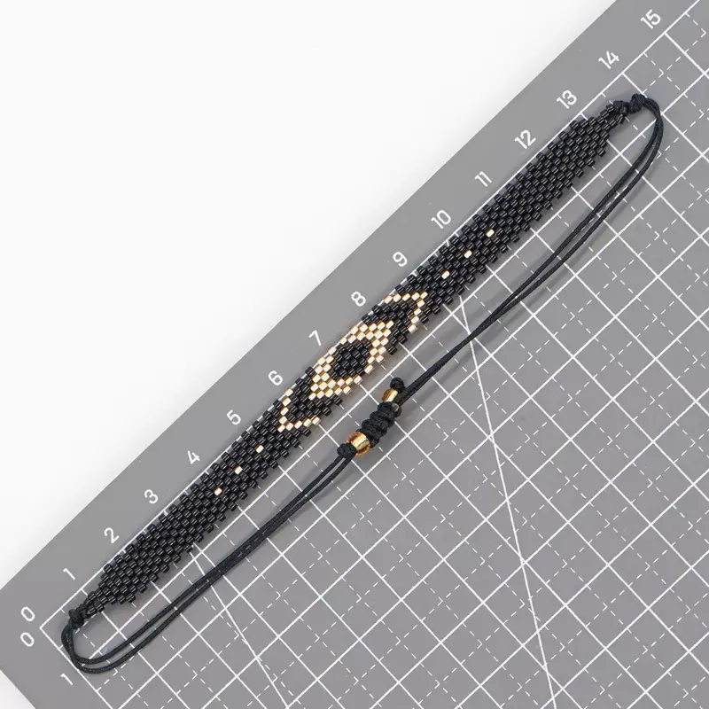 Beaded bracelet Diamond shape Eyes  Vintage Trendy Simplicity  Hand knit Bohemian Adjustable Rice bead bracelet