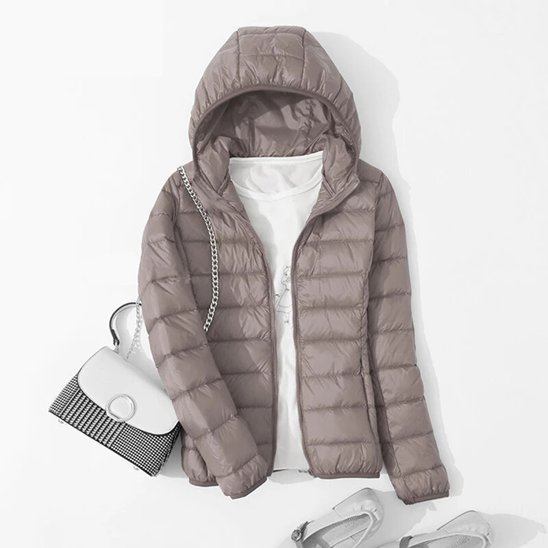 Winter Women Ultralight Thin Down Jacket 90% White Duck Down Hooded Jackets Long Sleeve Warm Coat Parka Female Portable Outwear