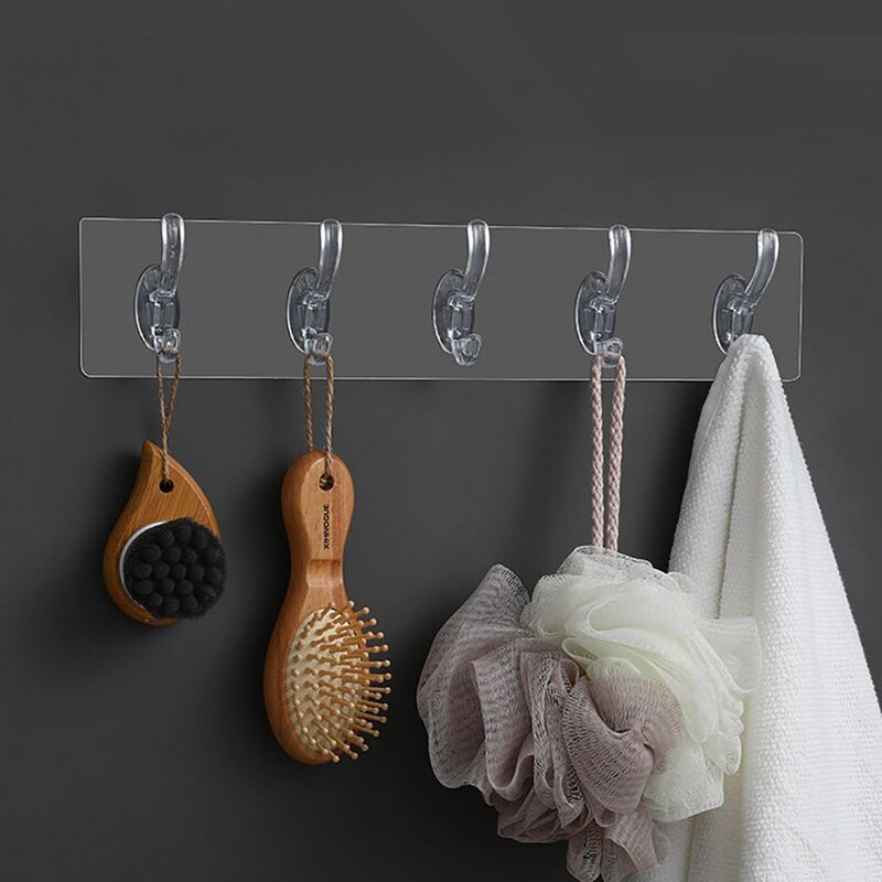 Colgador de ropa de PVC multiusos para baño, cocina, Autohesion, soporte transparente para llaves, estante de almacenamiento, ganchos de pared