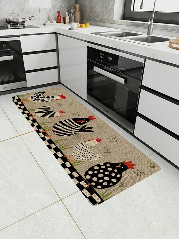1pc Cute Chickens Floor Kitchen Mat Rustic Non-Slip Colorful Indoor Carpet For Farmhouse Home Bathroom Bedroom Living Room Decor
