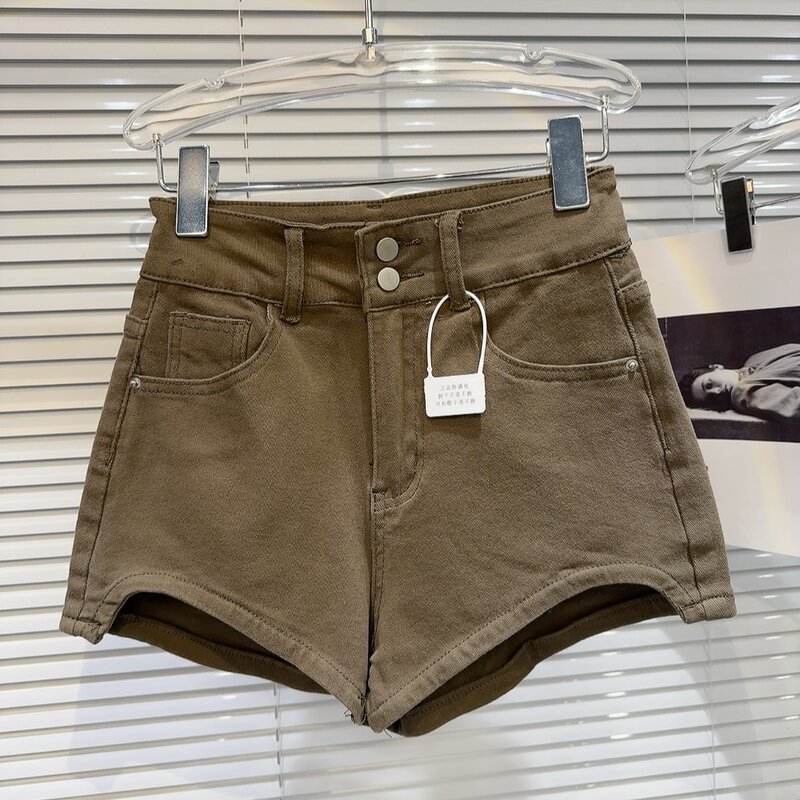 Pantalones cortos de mezclilla para niña, pantalón curvo retro americano, diseño de pierna, tres cuartos, novedad de verano 2024