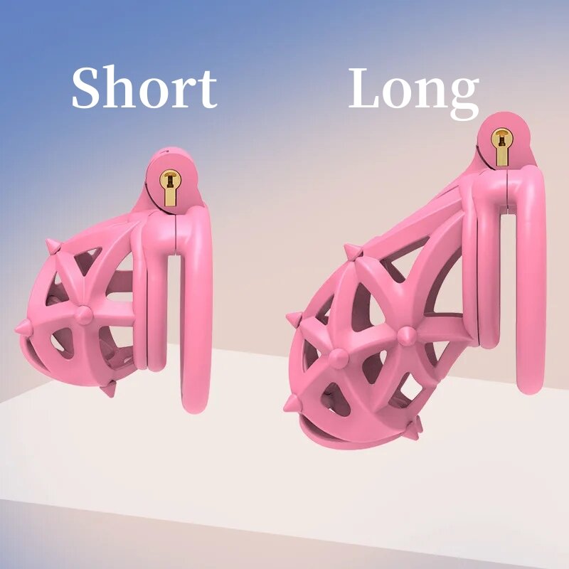 24 New Pink Male Chastity Restraint with Double Headed Soft Spikes Breathable CB Lock Lightweight Cock Cage BDSM Adult Play 18+