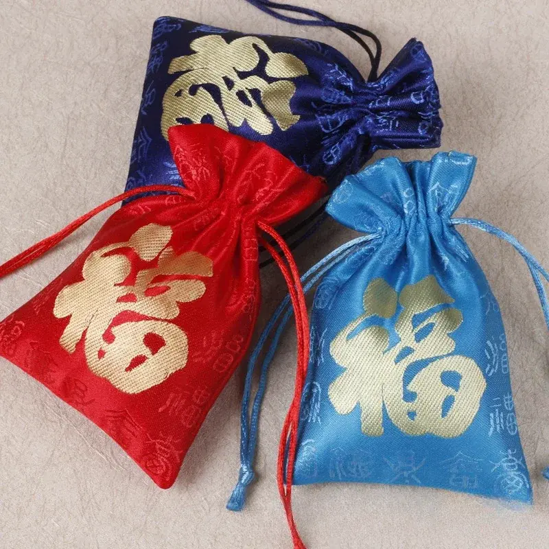 중국 빨간 천 가방 브로케이드 작은 포춘 가방, 빨간 선물 포장, 아름다운 드로스트링 작은 천 가방