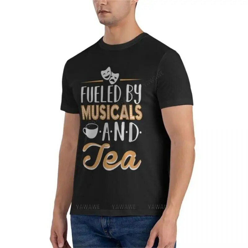 Homens abastecidos por musicais e camiseta de chá, manga curta, algodão, algodão, clássico