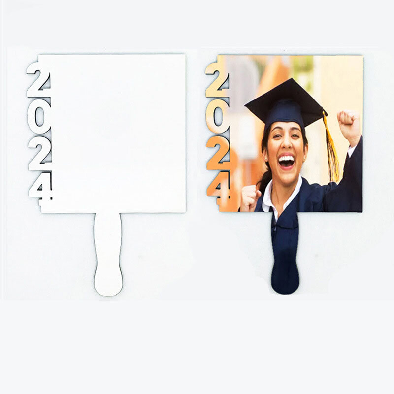 10Pcs/Lot 6.95*10.7 Inch Big Size Sublimation Blanks Grad Fans 2024 Fans Hand Paddle For Custom Graduation Memory Gifts