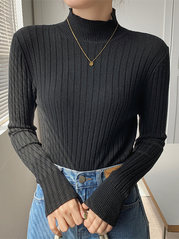 Sweater Turtleneck Pullover Wanita 2022 Sweater Fashion Korea Jumper Atasan Lengan Panjang Pullover Rajutan Baju Wanita Sueter