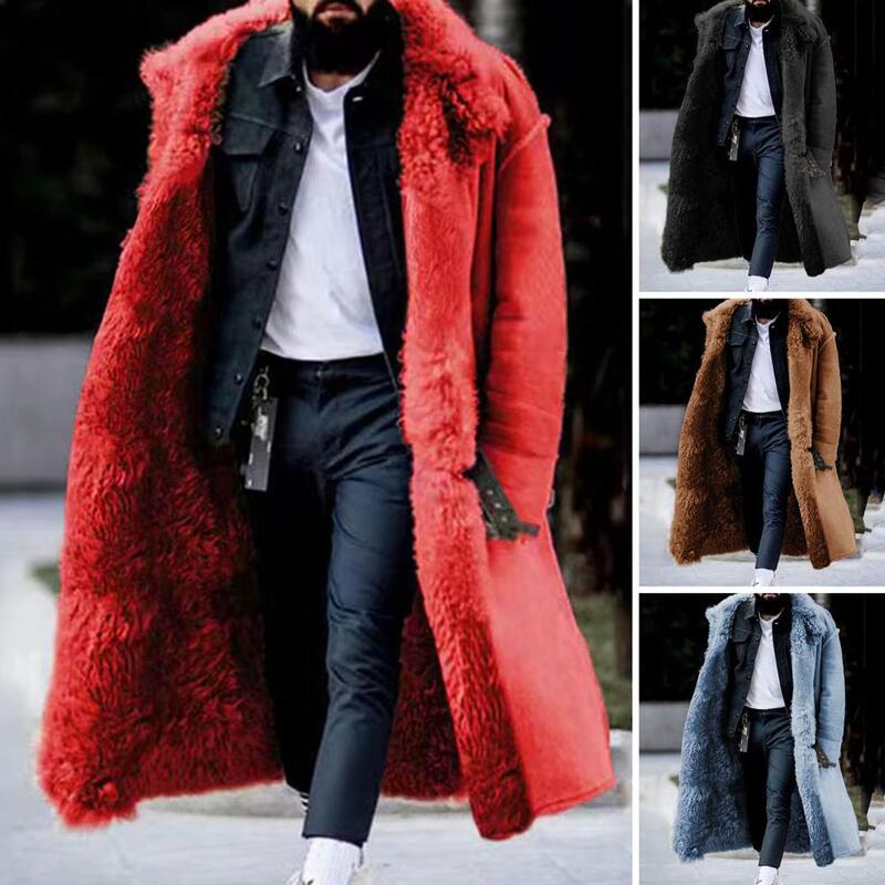 Jaket penahan angin pria, mantel tebal mewah tahan dingin berkancing sebaris warna polos luar ruangan untuk pertengahan musim dingin