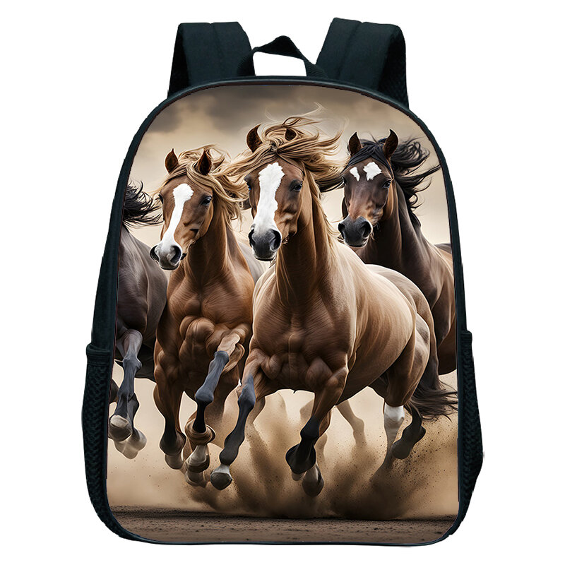 Waterproof Running Horses Print Backpacks For Preschool Boys And Girls Kindergarten Bag Children's Backpack High Quality Bookbag