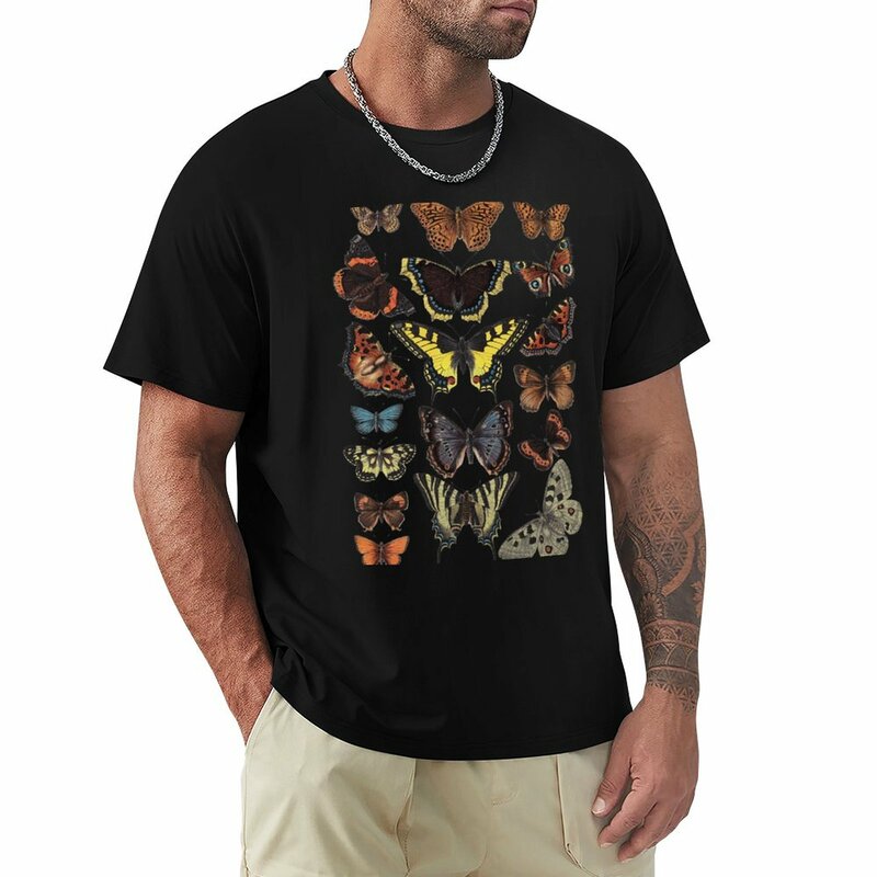Футболка с рисунком бабочек и большой желтой бабочкой, изящные футболки на заказ, мужские футболки с графическим рисунком