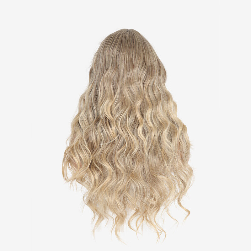 SNQP Wig pirang rambut keriting panjang 28 inci Wig gaya baru untuk Wig Cosplay sehari-hari wanita serat suhu tinggi tahan panas