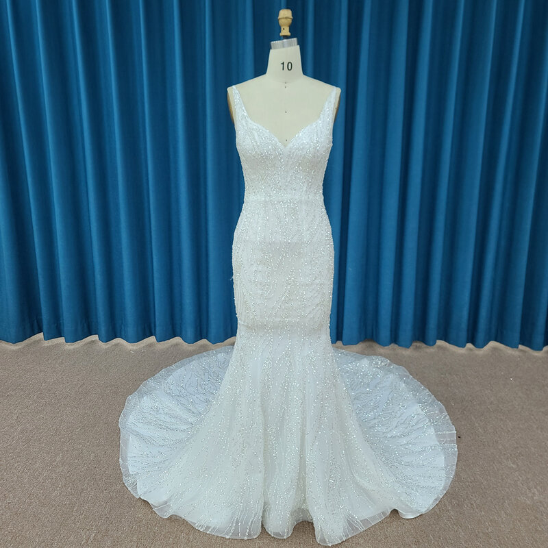 Nowy popularny projekt suknia ślubna dla panny młodej 2024 suknie ślubne z organzy o linii A paski Spaghetti Vestido Noiva LSSM031