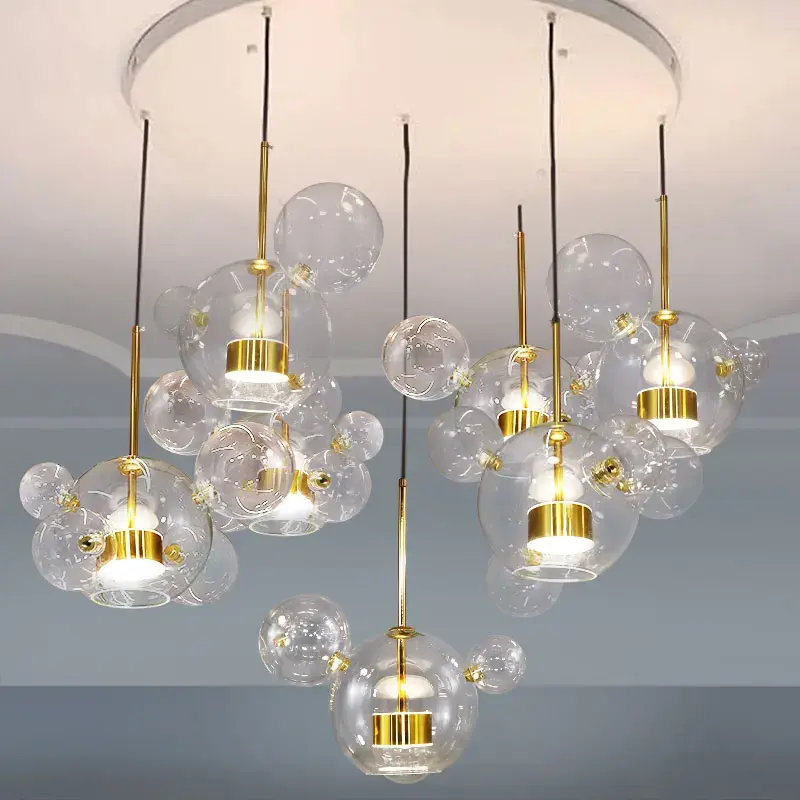 Artpad-Lámpara de araña LED de burbuja de cristal para sala de estar, lámparas colgantes para decoración de techo del hogar