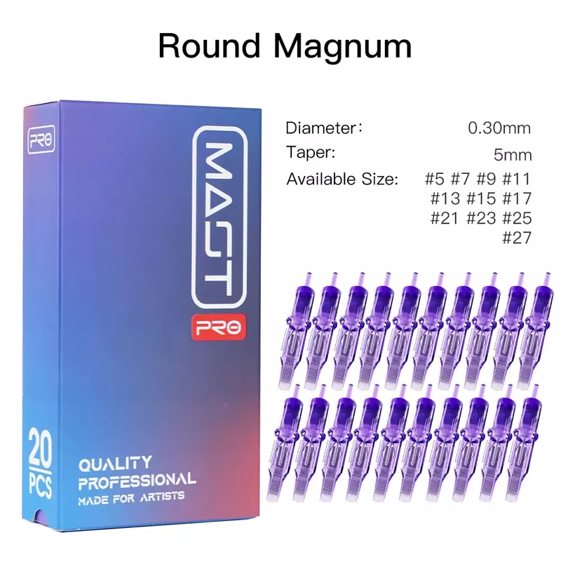 PRO bundar Magnum RM 100% asli jarum tato disterilkan, aksesori kartrid tato permanen 20 buah/kotak
