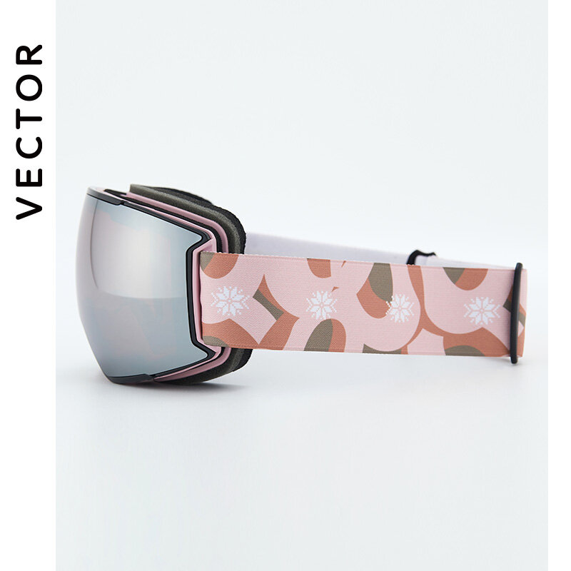 벡터-소형 스키 고글 프레임 프린트 스트랩, 교체 가능한 마그네틱 렌즈 UV400 선글라스, 김서림 방지 스노우 안경