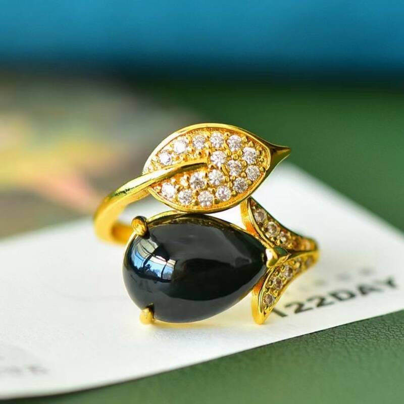 Giada Hetian💍Anello naturale pietra verde nerastro anelli regolabili donne fini gioielli con pietre preziose regali di gioielli di lusso