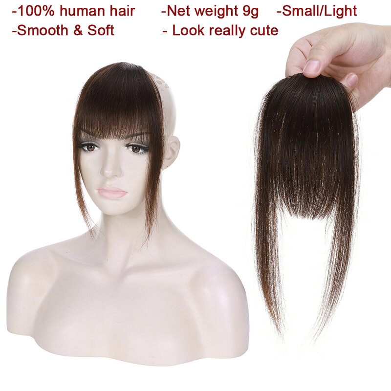 豊富な選択肢9グラムクリップイン寺院前髪本物の人間の髪スモールフリンジミニ前髪自然な髪ピースヘアクリップ拡張機能