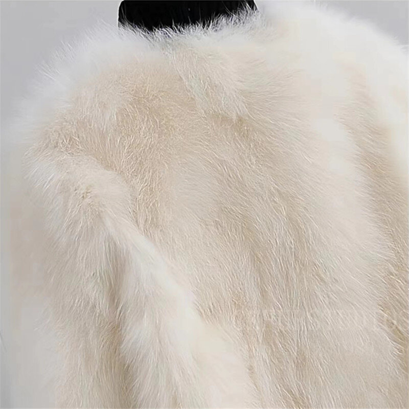 Falso casaco de pele para mulheres, jaqueta curta gola V, estilo inglês, alta qualidade, outono e inverno, 2024