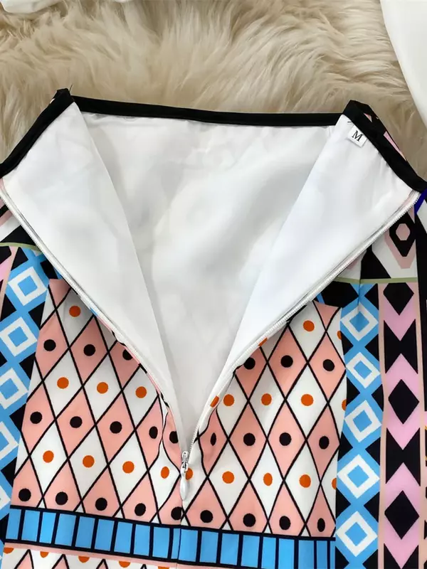 New 2024 Fashion Runway Summer Skirt Suit camicetta con stampa geometrica A cavallo da donna e gonna con bottoni tascabili A linea 2 Set A due pezzi