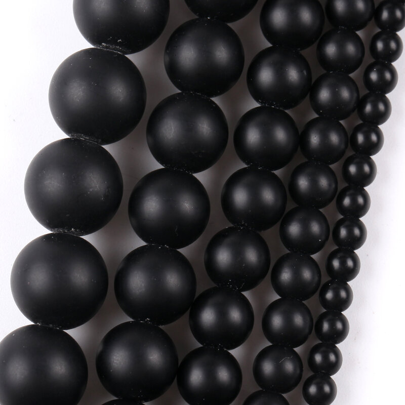 Pierres rondes naturelles, perles d'agates noires mates pour la fabrication de bijoux à l'aiguille, pierre Semi-précieuse, Bracelet, collier, brin de 15 pouces