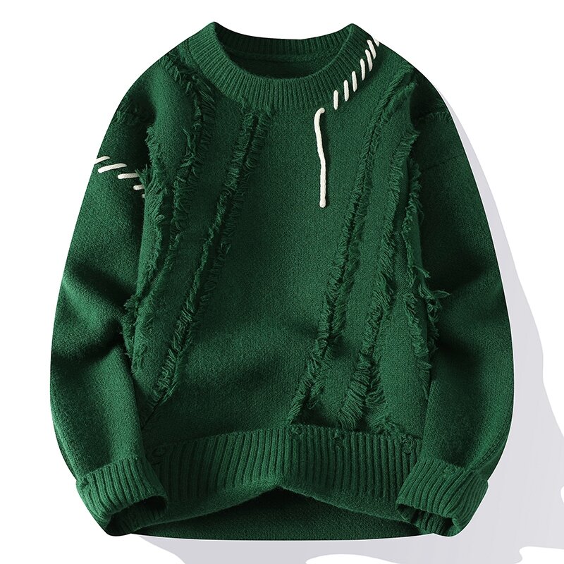 Baju Sweater kerah O pria, mantel Sweater Vintage musim dingin warna polos, Turtleneck musim gugur baru 4x L-M