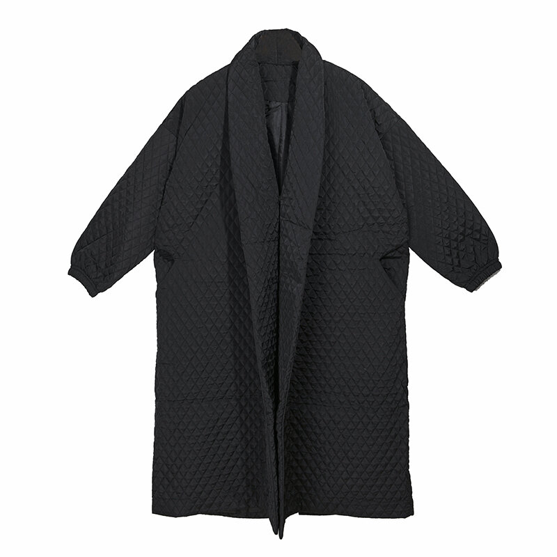 New Street Thin Style Black Oversize Lapel Back Vent Button 2024 Female's Long Cotton Coat Jaqueta Feminina