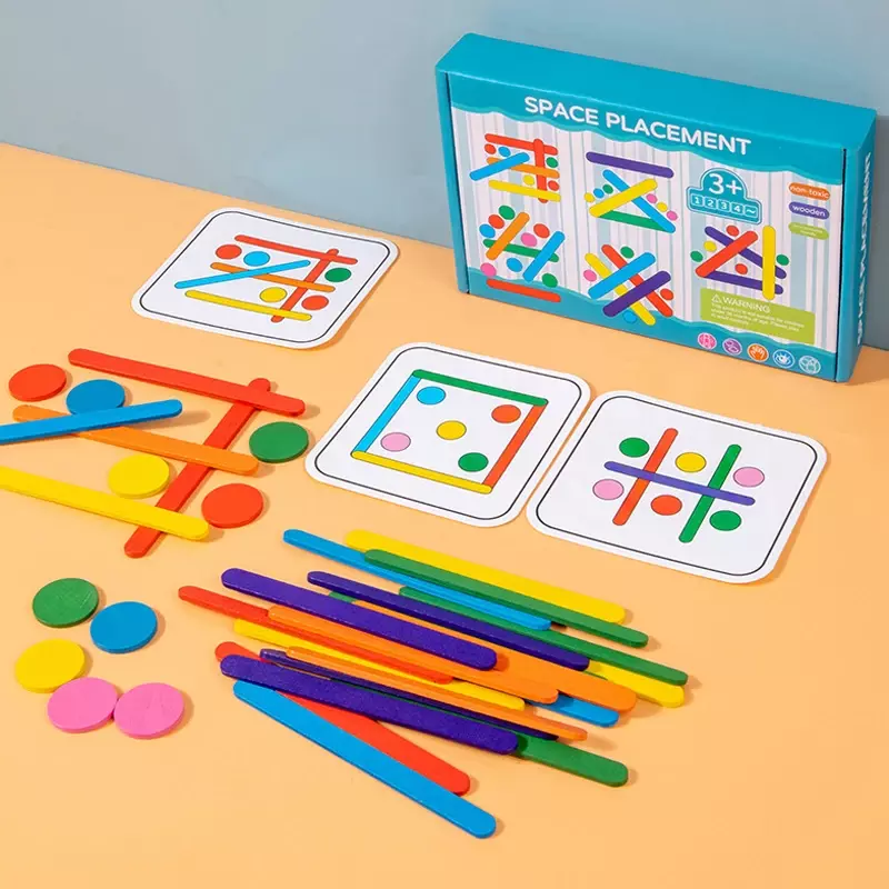 Children's Rainbow Stick Thinking Puzzle Wooden DIY Ice Cream Stick Puzzle Challenge Table Games Montessori Educational Toys