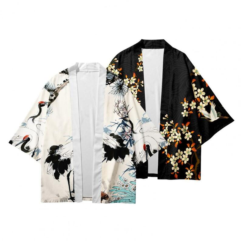 كيمونو على الطراز الياباني التقليدي للرجال ، بلوزة فضفاضة ، سترة بطبعة طائر ، ثلاثة يوميًا ، ملابس يابانية